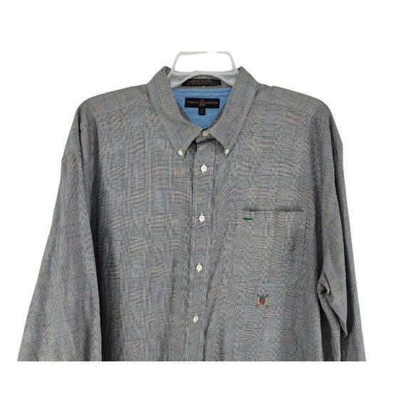 Tommy Hilfiger Button Down Shirt Men's Size XXL Black Mini Herringbone Plaid - Picture 3 of 6